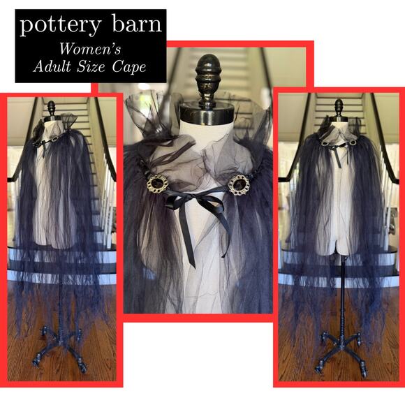 Pottery Barn Women's Black Tulle Cape Witch Fantasy Goth Fae Costume Halloween - Picture 1 of 9